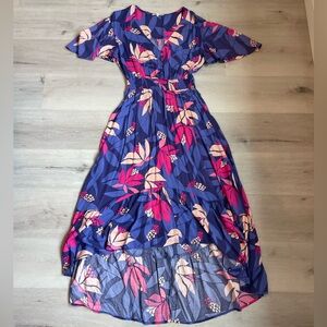 Blue and Pink High-Low Wrap Sundress